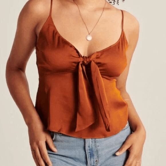 Abercrombie & Fitch Copper Orange Satin Tie Front Cami Tank Small NWT - Picture 6 of 8